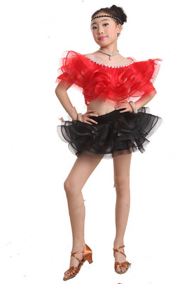 少儿童拉丁比赛服女童拉丁舞裙表演服演出服女舞服装新款两件套