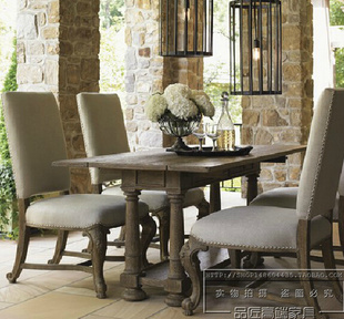 美式北欧纯原木质小型长条形实木家庭酒店餐桌 成人彩色餐椅组合