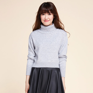 2016新款韩版高腰羊绒衫高领毛衣女短款针织打底衫套头加厚羊毛衫