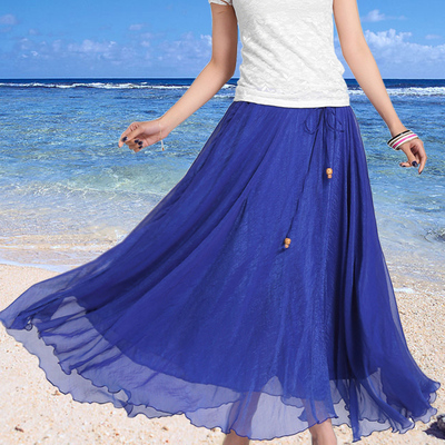 夏季新款半身裙纯色8米雪纺大摆沙滩裙修身显瘦波西米亚仙女长裙