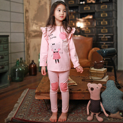 儿童保暖内衣套装趣味粉红猫咪女童家居服韩版童秋衣宝宝保暖内衣
