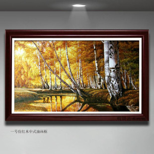 手绘油画 装饰油画 客厅风景油画 水边的白桦林 原创油画