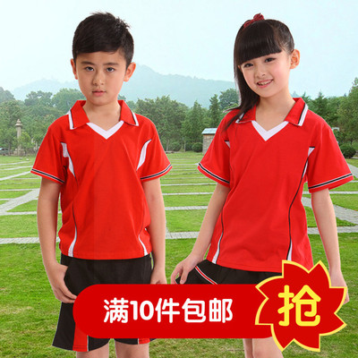 厂家直销2014夏季中小学生校服订做 运动儿童红色幼儿园园服批发