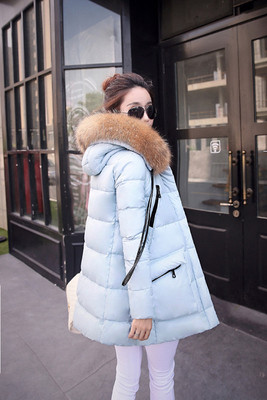 2015新款冬装韩版斗篷大毛领貉子大口袋加厚中长款羽绒服女