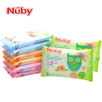 Nuby努比新生婴儿 儿童手口棉柔湿巾 宝宝湿巾纸便携装8抽*8包