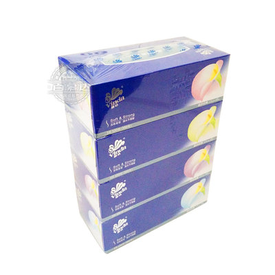 维达蓝色经典硬盒装抽纸 V2055 100抽3层 4盒/提 面巾纸 纸巾