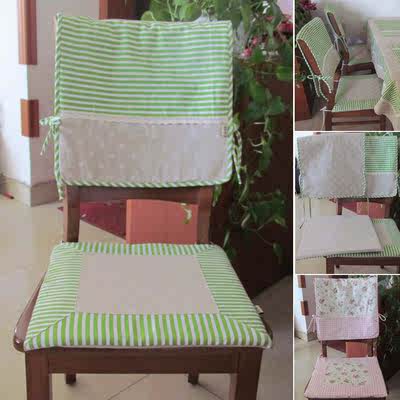 田园 特价餐椅垫2件套 浅绿色麻棉条纹拼片 热卖椅背垫椅套亚麻布