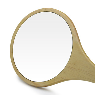 美容院镜子手柄木质圆形化妆镜便捷梳妆镜手拿圆镜纹绣镜子手柄镜