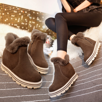 2016韩版冬季新款靴子圆头女鞋内增高加厚防滑马丁靴兔毛保暖棉鞋