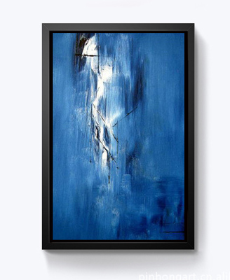 蓝色调简约抽象油画  地中海风格卧室客厅过道装饰画 抒情抽象画