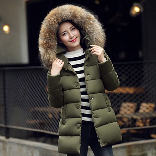 韩国冬季棉衣女中长款大毛领修身加厚韩版大码宽松羽绒棉服外套潮