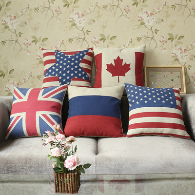 美式国旗乡村秋冬地中海棉麻靠背垫抱枕 客厅沙发亚麻办公室枕套