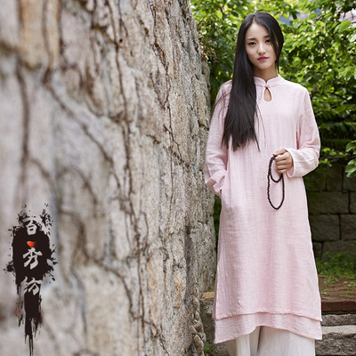 2016夏季棉麻文艺女装新款中国风汉服改良长袖连衣裙 包邮