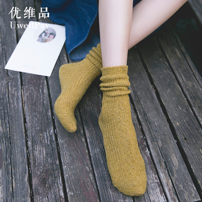 优维品堆堆袜女韩国秋冬毛线袜子女中筒袜森系纯棉长筒袜单双包邮