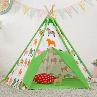 纯棉布印第安帐篷木杆帐篷游戏过家家儿童孩子生日礼物玩具帐篷屋