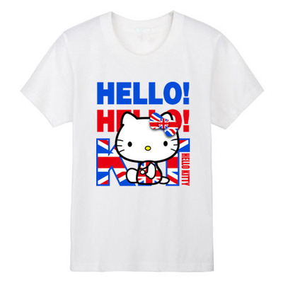 夏季新款Hellokitty英国国旗凯蒂猫kitty可爱猫猫头纯棉短袖T恤