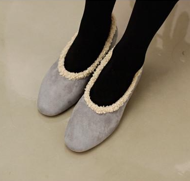 韩国代购女鞋2015秋冬新款甜美公主套脚低帮毛绒保暖粗中跟鞋棉鞋