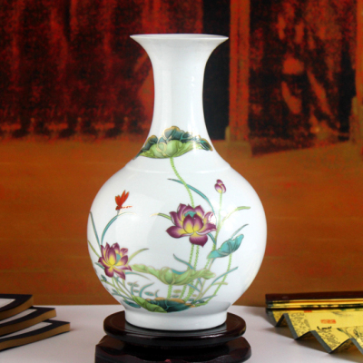 景德镇陶瓷描金荷花花瓶摆设 清风荷韵花瓶 时尚装饰桌面摆件
