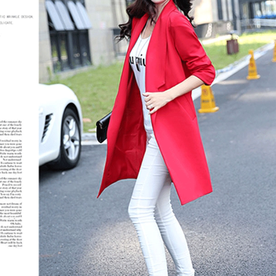 2015秋季新款女装 长袖韩版时尚外套简单百搭宽松 中长款风衣女