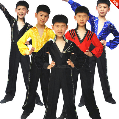 [红舞曲] 男童拉丁舞上衣 男少儿舞蹈服成人拉丁比赛表演演出服装