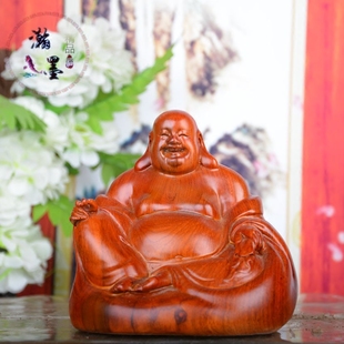 红檀木雕弥勒佛像摆件如意坐笑佛实木雕刻供佛家居红木工艺品汽车