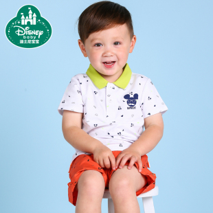 迪士尼男童短袖T恤纯棉宝宝夏款中小童打底衫婴儿休闲衬衫衣服