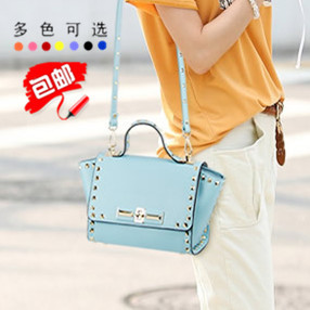 2015春夏韩版新款流行铆钉PU女包 手提单肩包 纯色休闲斜挎小包包