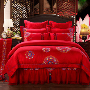 绣花夫人 天生一对 结婚庆床品中式红色九十件套床上套件床上用品