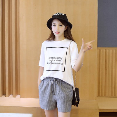 夏季韩版女装时尚休闲套装女纯棉宽松短袖T恤+橡筋腰短裤潮