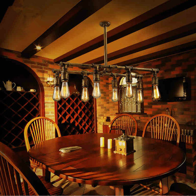 简约创意美式复古餐厅客厅灯铁艺八头爱迪生工业水管吊灯