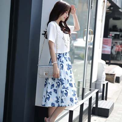 2016新款夏装甜美订珠印花兔子显瘦两件套韩版精品短袖连衣裙