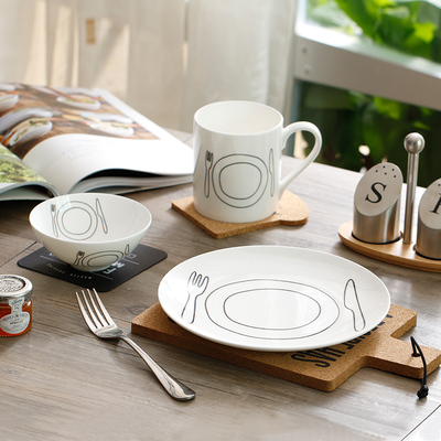 陶瓷早餐餐具套装杯碟碗三件套 骨瓷卡通可爱西餐牛排盘子饭碗