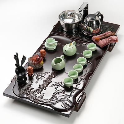 陶瓷茶具套装特价紫砂整套冰裂功夫茶具电磁炉四合一实木茶盘茶海