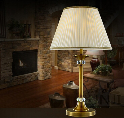 美式台灯 全铜卧室床头灯客厅创意温馨水晶台灯简约复古可调节