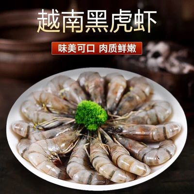 海之味进口越南海捕野生虎虾15个500g对虾草虾大虾明虾斑节虾特价