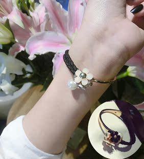 日韩新款 时尚女王气质黑白色花朵手链手绳手环潮