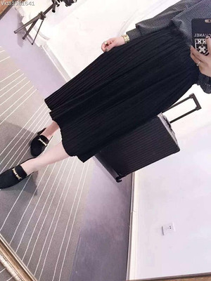 2016黑色春装新款 韩版气质百搭松紧腰百褶半身裙中裙
