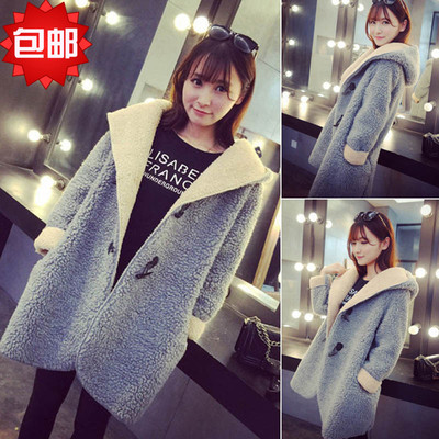 2016冬装新款韩版时尚加厚保暖羊羔毛毛大衣潮显瘦带帽中长外套女