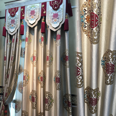 定制高档中式古典欧式窗帘美式豪华提花绣花窗帘成品客厅遮光测量