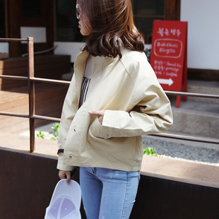 韩版潮学生宽松纯色短款风衣女蝙蝠袖百搭小外套时尚学院风夹克潮