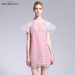 MIKIBANA2015夏装新款网纱拼接荷叶喇叭袖双层结构短裙连衣裙 6D
