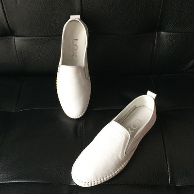 韩版真皮小白鞋2015夏季新品平底单鞋透气套脚鞋一脚蹬女鞋乐福鞋