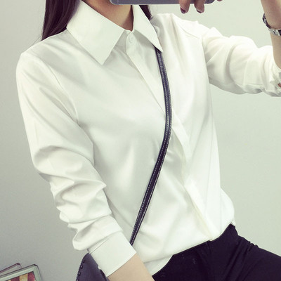 春夏季女装韩版简约学生修身打底衬衣职业百搭显瘦女士长袖白衬衫