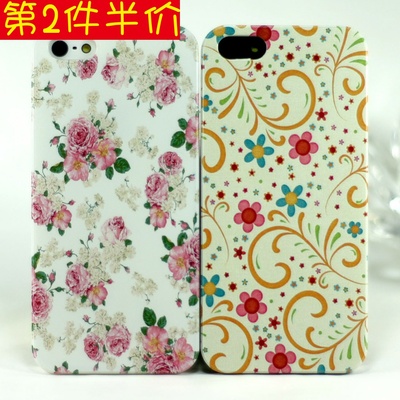 iphone4s5s手机壳花朵彩绘透明磨砂边框保护套苹果6创意配件外壳