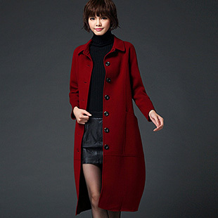 羊毛呢大衣女中长款修身冬装 2015新款双排扣纯手工双面呢子外套