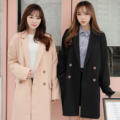 韩国代购官网17春日ggsing时尚大气双排扣长款西装外套 2.20