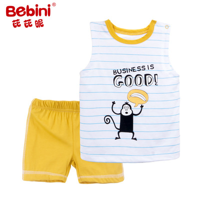 Bebini芘芘昵夏装新款婴幼儿男宝宝无袖童装男童套头纯棉套装