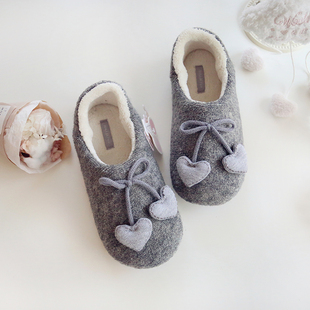 16新品羊毛混纺小爱心保暖室内棉鞋简约舒适脚型包跟鞋防滑月子鞋