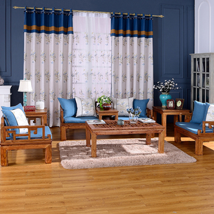 现代中式客厅卧室拼接遮光高档绣花窗帘定制成品特价窗帘浅白色布