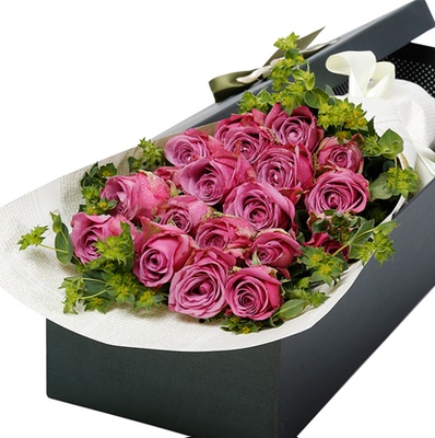 19朵紫玫瑰花束 长方形礼盒玫瑰 西安济宁鲜花速递 生日玫瑰预订